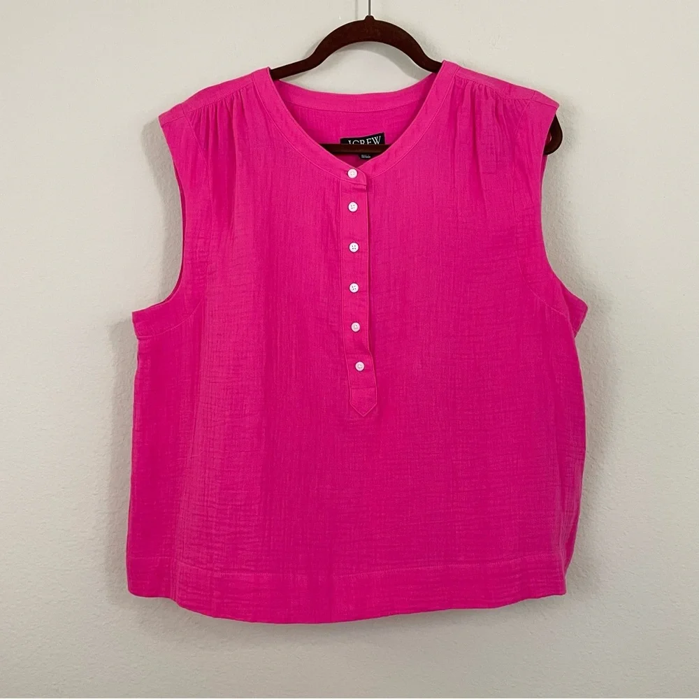 NWT‎ J. Crew Soft Gauze Sleeveless Henley Cora Top Size Large